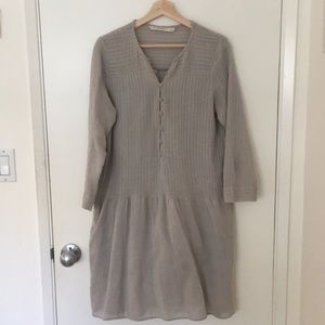 Zara Cotton Gray Button-Front Peasant Dress